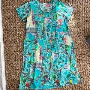 Parsley & Sage Artsy Abstract Print Cotton Dress 1X | Asymmetrical Pockets Boho